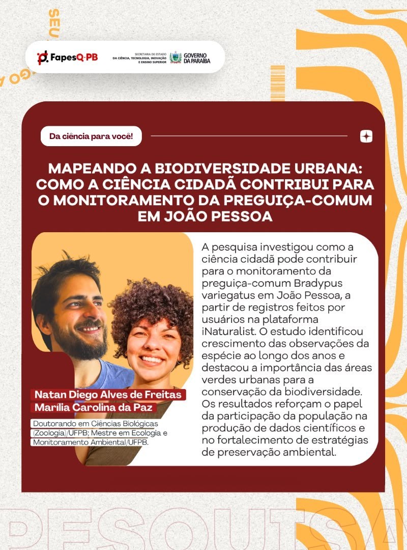 Mapeando a biodiversidade urbana: como a ciência cidadã contribui para o monitoramento da preguiça-comum em João Pessoa